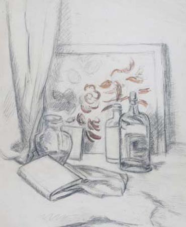 Still Life with Book and Bottles